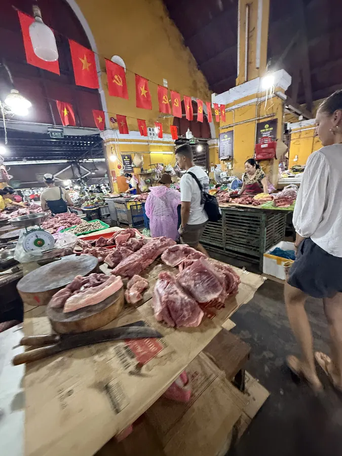 The meat counter at the market, before the cooking class